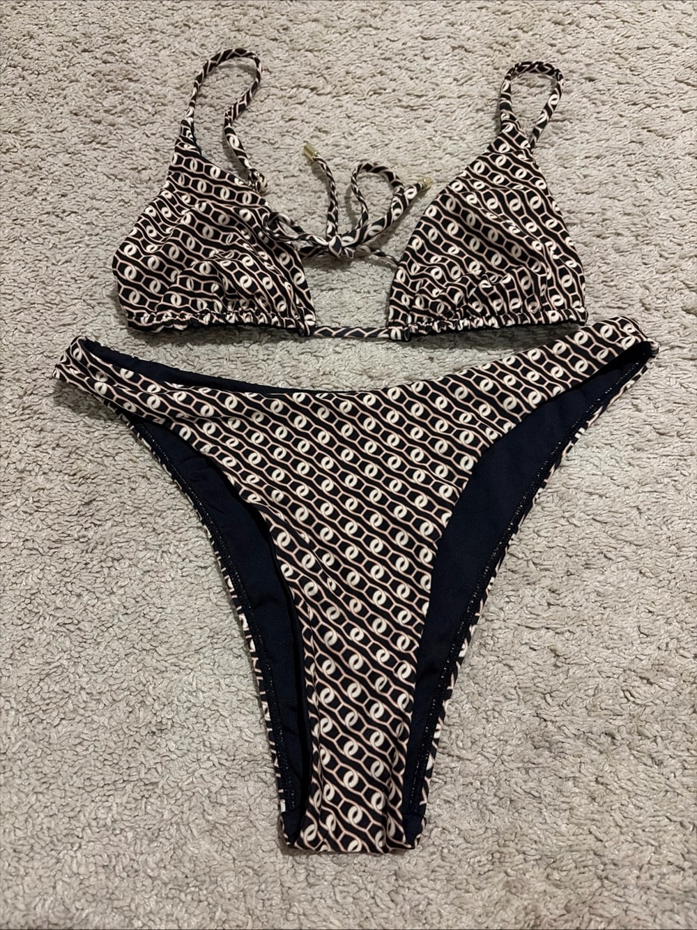 Monday Swim Black Tan Geo Lynx Bikini Swim Set Medium Byron Bottom Kauai Top
